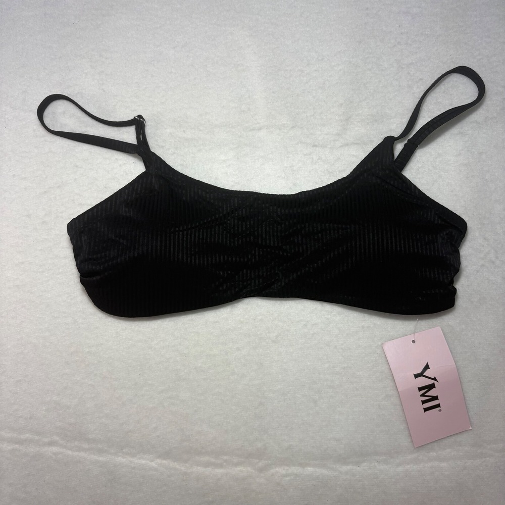 YMI Ribbed Bikini Top Black Adjustable Straps Size XL YQG741‎ NWT